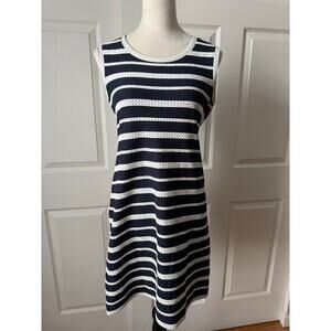 Max Studio Navy & White Rope Stripe Sleeveless Cotton Dress Size Small Coastal